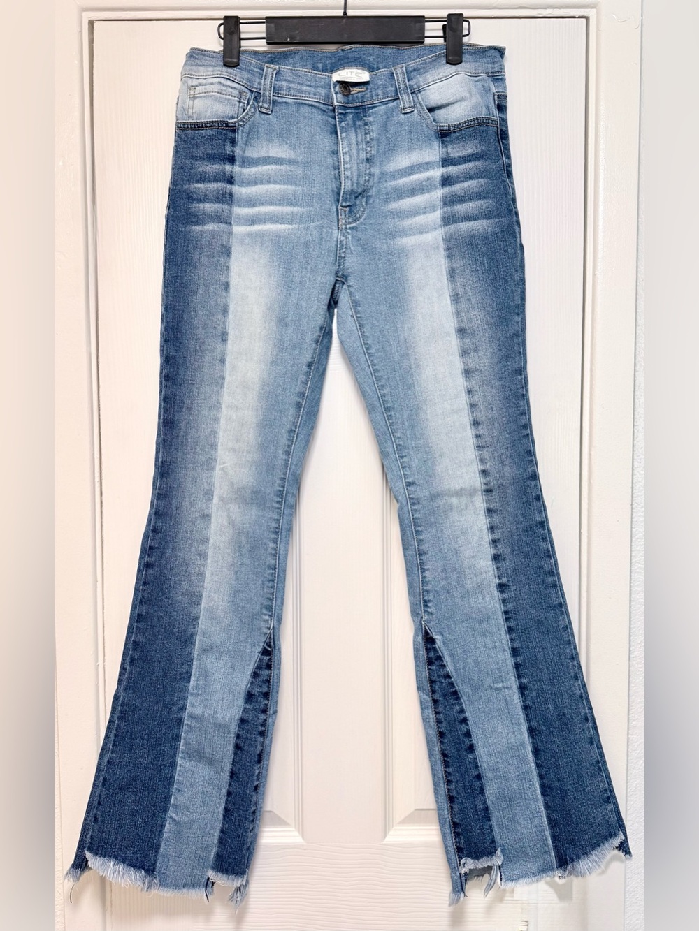Litz Two Tone Flare Jeans with Frayed Hem